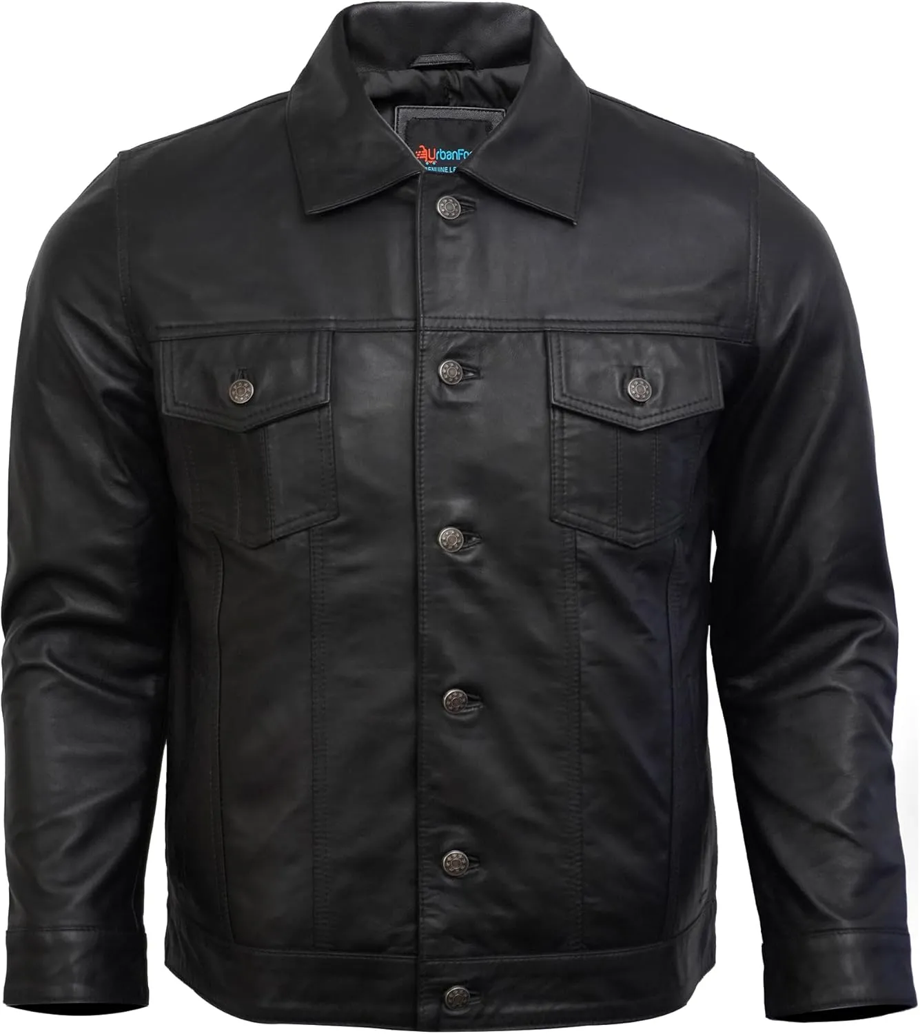 Trucker Style Casual Vintage Leather Jacket Men - Classic Button Down Real Lambskin Jackets For Mens With Pockets