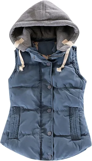 tuduoms Trendy Winter Vest Women Teen Girls Slim Fit Cotton Padded Jacket Vest Hooded Sleeveless Puffer Down Crop Top Gilet