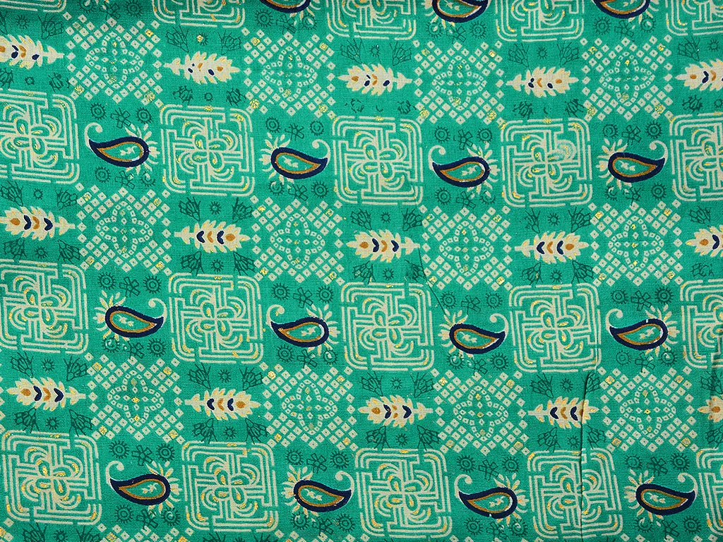 Turquoise Blue Abstract Digital Printed Slub Cotton Fabric