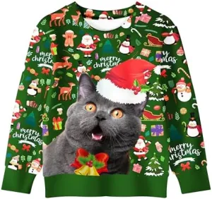 Ugly Christmas Sweater for Adults and Kids Family Matching Set Fleece Sweatshirt Hoodie Funny Graphic Unisex Pullover