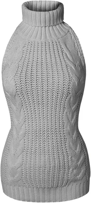 Unibaby Japan Style Women's Turtleneck Pullover Deep V-Neck Sleeveless Knitted Hi Low Anime Sweater Vest Top