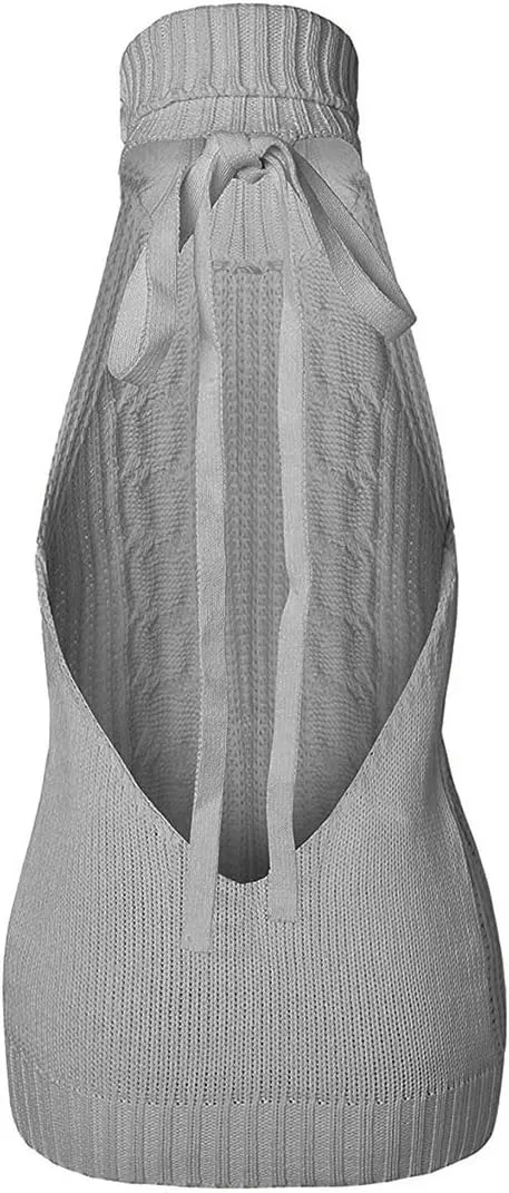 Unibaby Japan Style Women's Turtleneck Pullover Deep V-Neck Sleeveless Knitted Hi Low Anime Sweater Vest Top