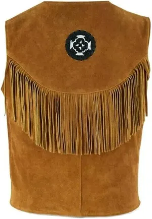 Unisex V-Neck Suede Leather Fringe Vest