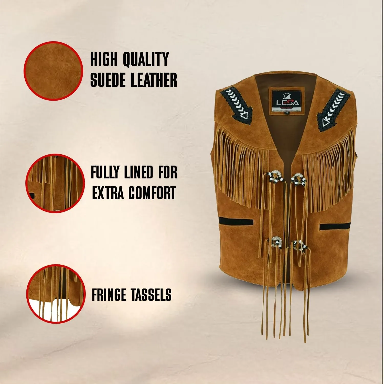 Unisex V-Neck Suede Leather Fringe Vest