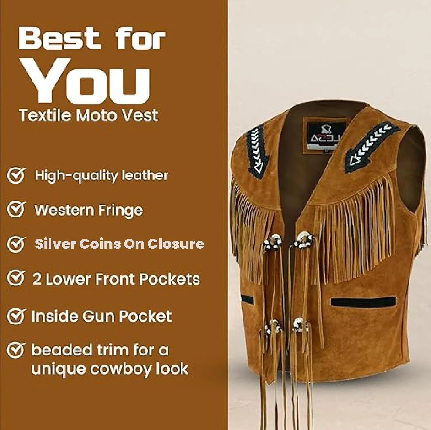 Unisex V-Neck Suede Leather Fringe Vest