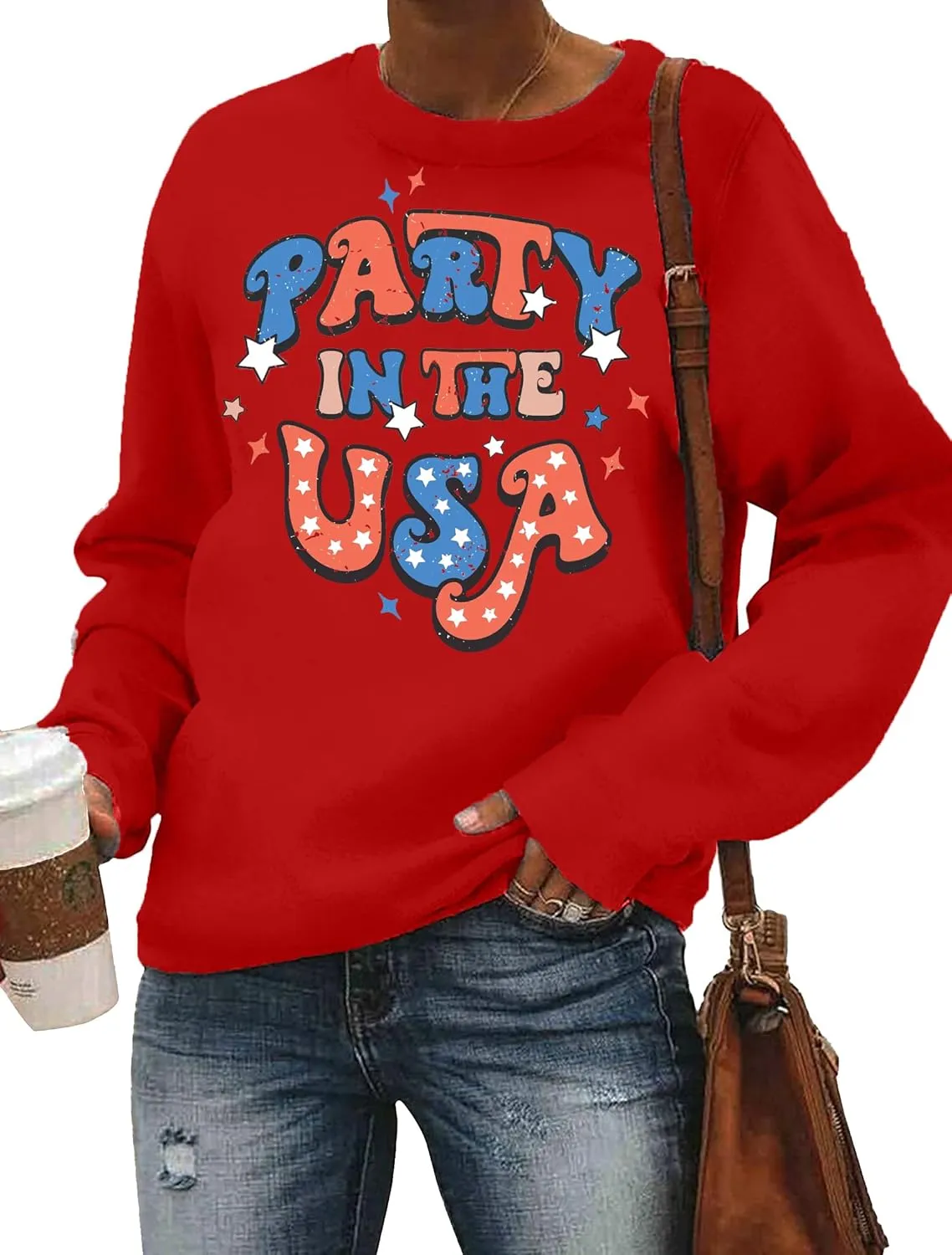 USA Sweatshirt Women American Flag Shirt Patriotic Tshirt Stars Stripes Pullover 4th of July Tee Tops
