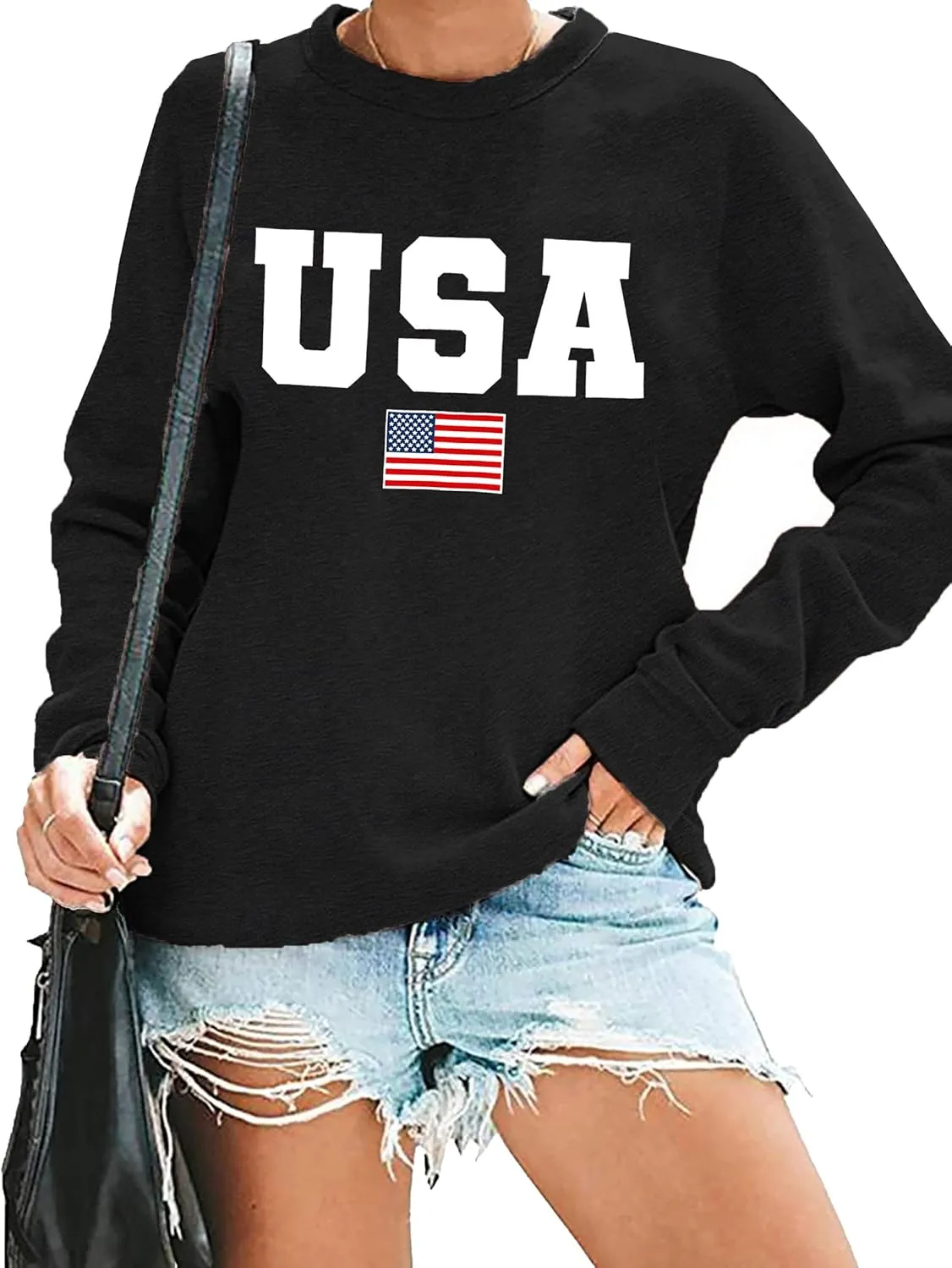 USA Sweatshirt Women American Flag Shirt Patriotic Tshirt Stars Stripes Pullover 4th of July Tee Tops