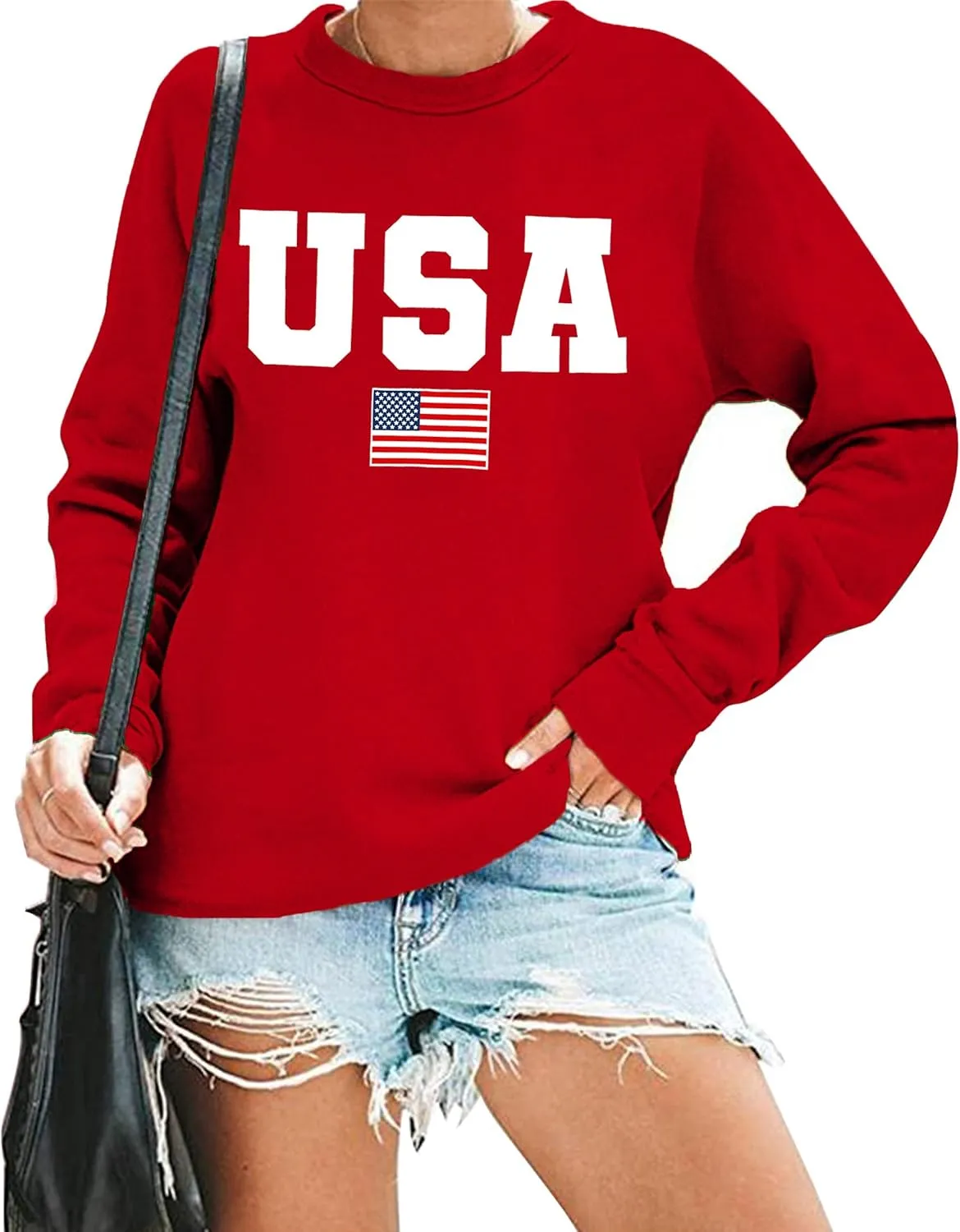 USA Sweatshirt Women American Flag Shirt Patriotic Tshirt Stars Stripes Pullover 4th of July Tee Tops