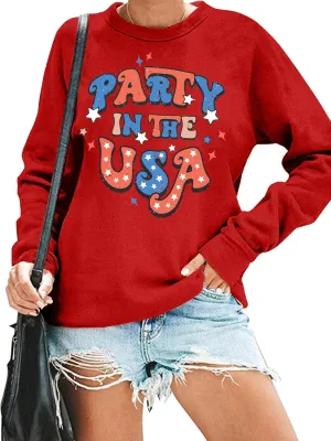 USA Sweatshirt Women American Flag Shirt Patriotic Tshirt Stars Stripes Pullover 4th of July Tee Tops