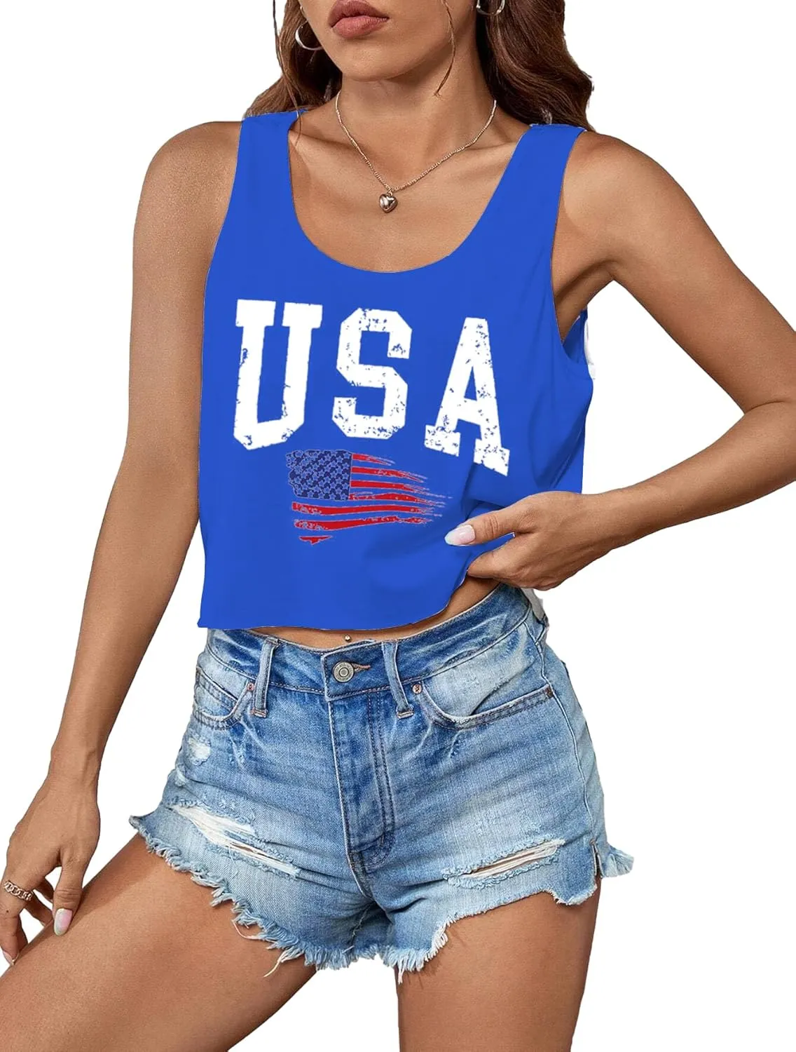 USA Tank Top Women American Flag Crop Tank 4th of July Patriotic Crop Shirts Summer Sleeveless Tee Tops