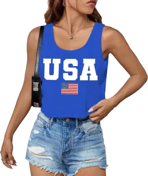 USA Tank Top Women American Flag Crop Tank 4th of July Patriotic Crop Shirts Summer Sleeveless Tee Tops