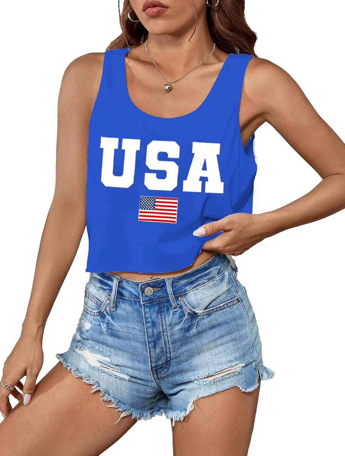 USA Tank Top Women American Flag Crop Tank 4th of July Patriotic Crop Shirts Summer Sleeveless Tee Tops