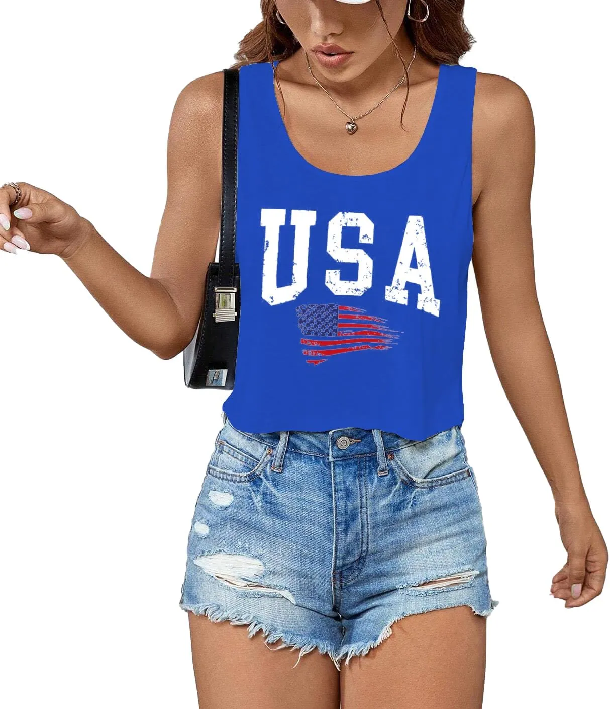 USA Tank Top Women American Flag Crop Tank 4th of July Patriotic Crop Shirts Summer Sleeveless Tee Tops