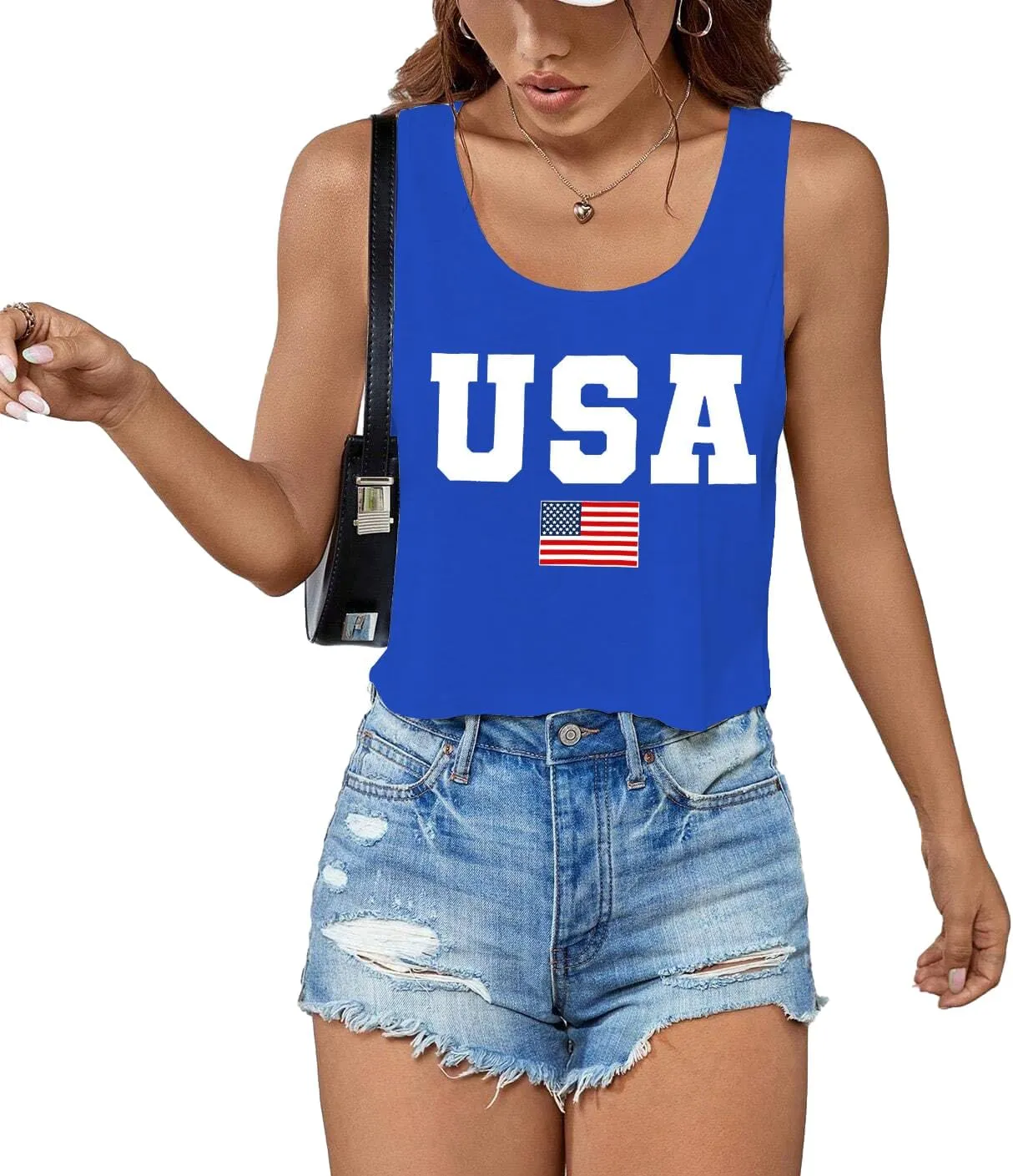 USA Tank Top Women American Flag Crop Tank 4th of July Patriotic Crop Shirts Summer Sleeveless Tee Tops
