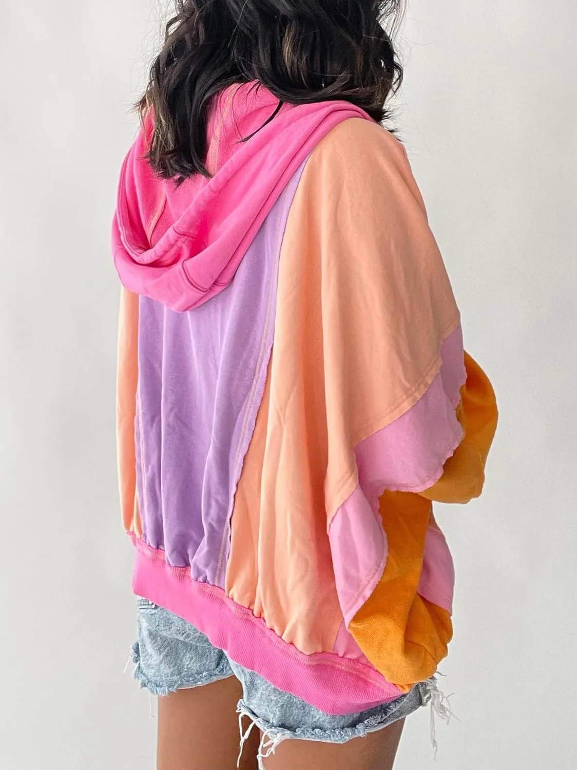 utcoco Women's 2025 Fall Zip Up Color Block Lightweight Jacket Casual Patchwork Oversized Hoodies Jackets Outwear