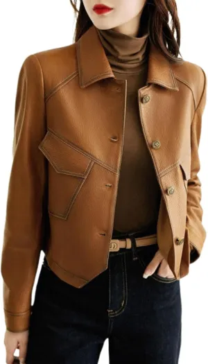 utcoco Women's Cropped Faux Leather Motorcycle Jacket 2024 Fall Fashion Button Up PU Coat Outerwear with Pockets