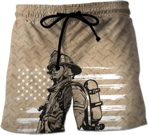V-DECORPARKS Firefighter Mens Swim Trunks - Labor Day Swimming Trunk for Men - Drawstring Beach Shorts, Mens Swim Shorts 28