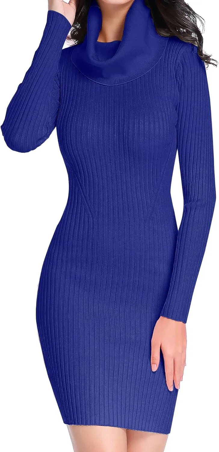 v28 Sweater Dress for Women Ribbed Knit Fitted midi Sexy Fall Winter Bodycon Cowl Neck Dresses
