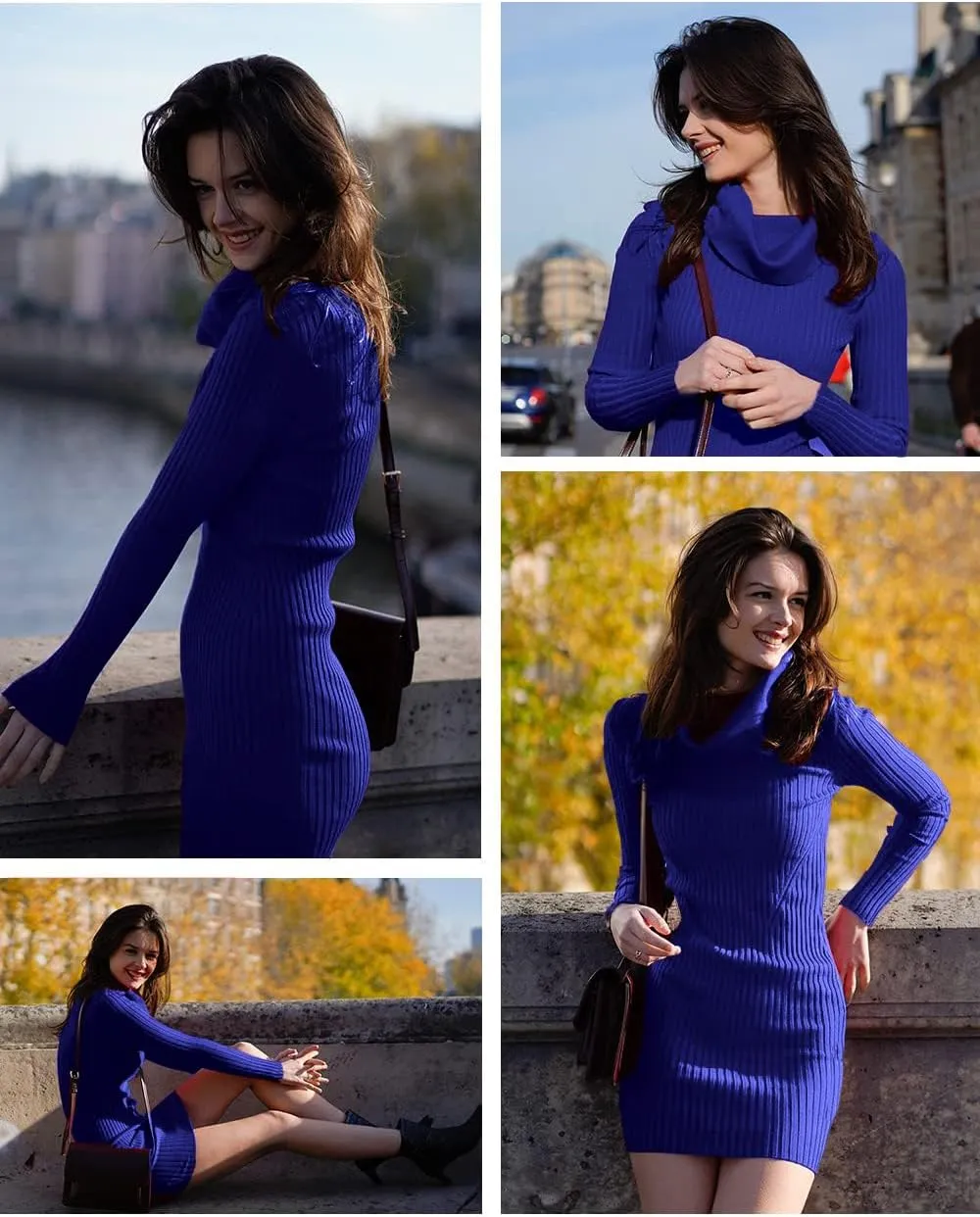 v28 Sweater Dress for Women Ribbed Knit Fitted midi Sexy Fall Winter Bodycon Cowl Neck Dresses