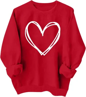 Valentines Sweatshirts for Women Oversized Long Sleeve Sweater Love Heart Graphic Sweatshirt Crewneck Pullover