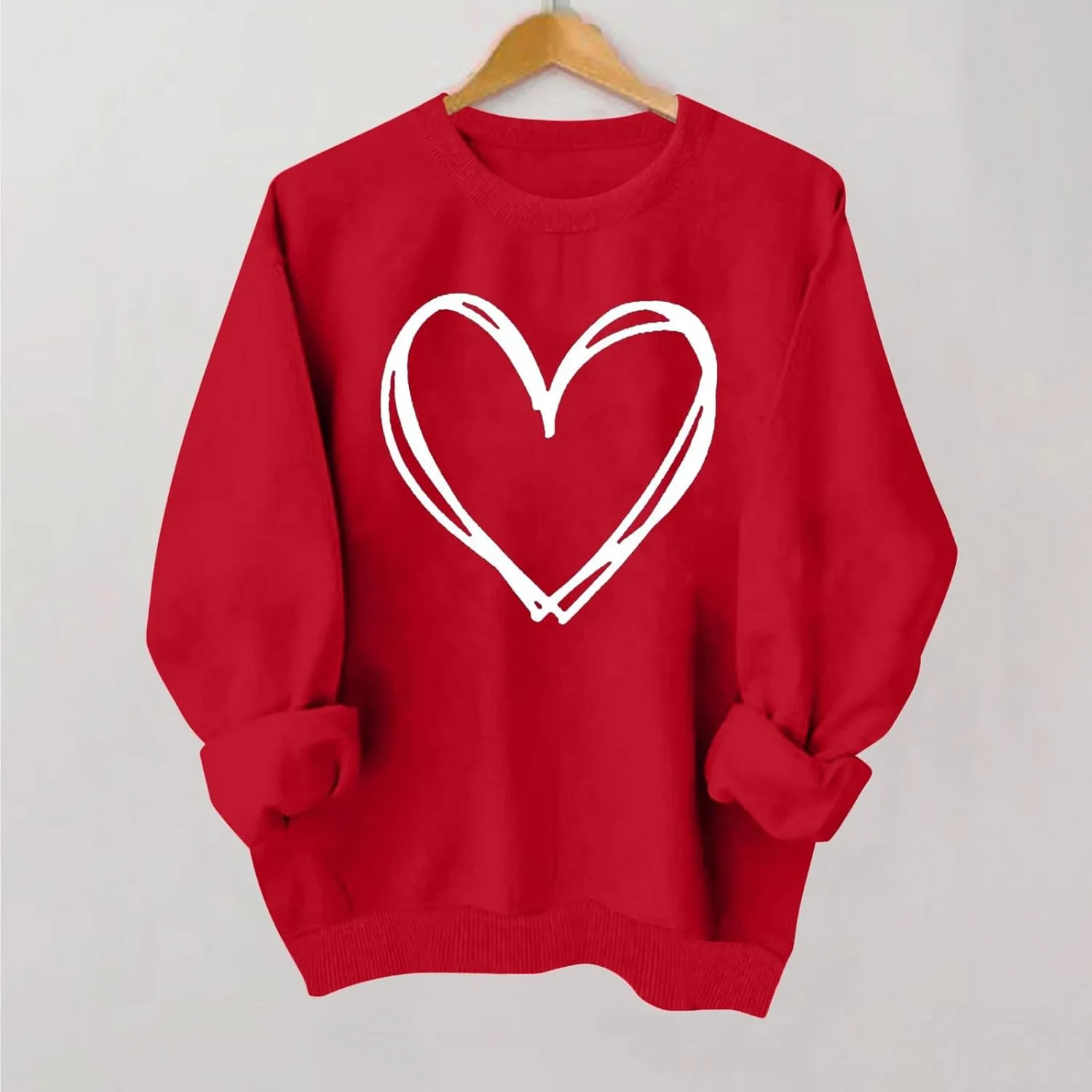 Valentines Sweatshirts for Women Oversized Long Sleeve Sweater Love Heart Graphic Sweatshirt Crewneck Pullover