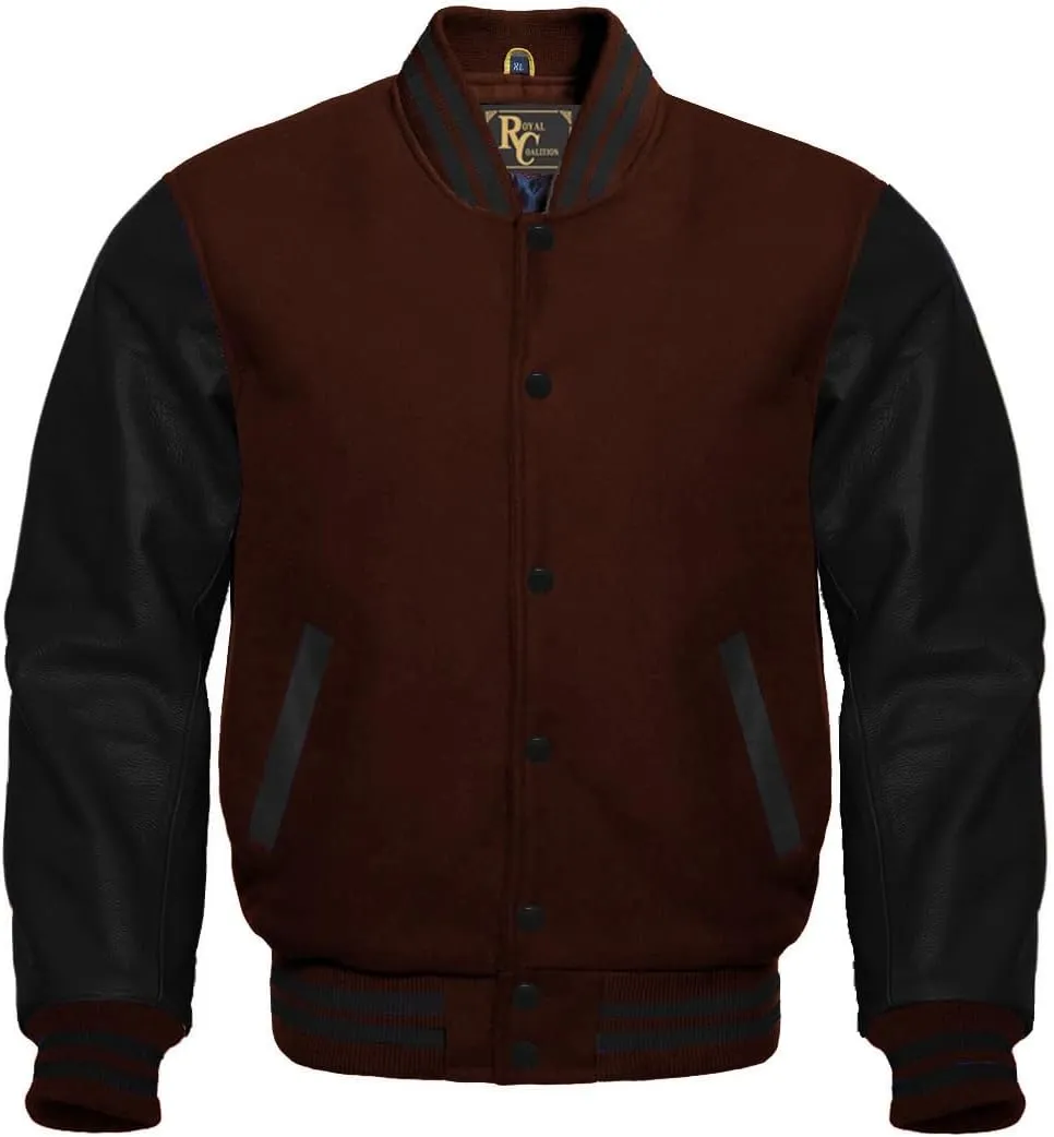 Varsity Letterman Wool & Black Genuine Leather Sleeves Bomber Style Baseball Jacket