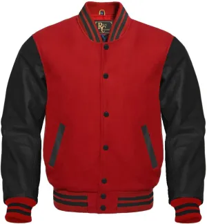 Varsity Letterman Wool & Black Genuine Leather Sleeves Bomber Style Baseball Jacket