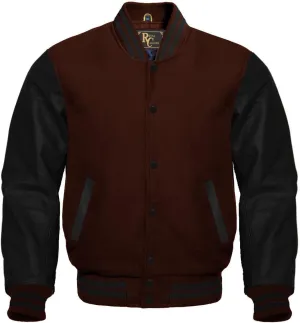 Varsity Letterman Wool & Black Genuine Leather Sleeves Bomber Style Baseball Jacket