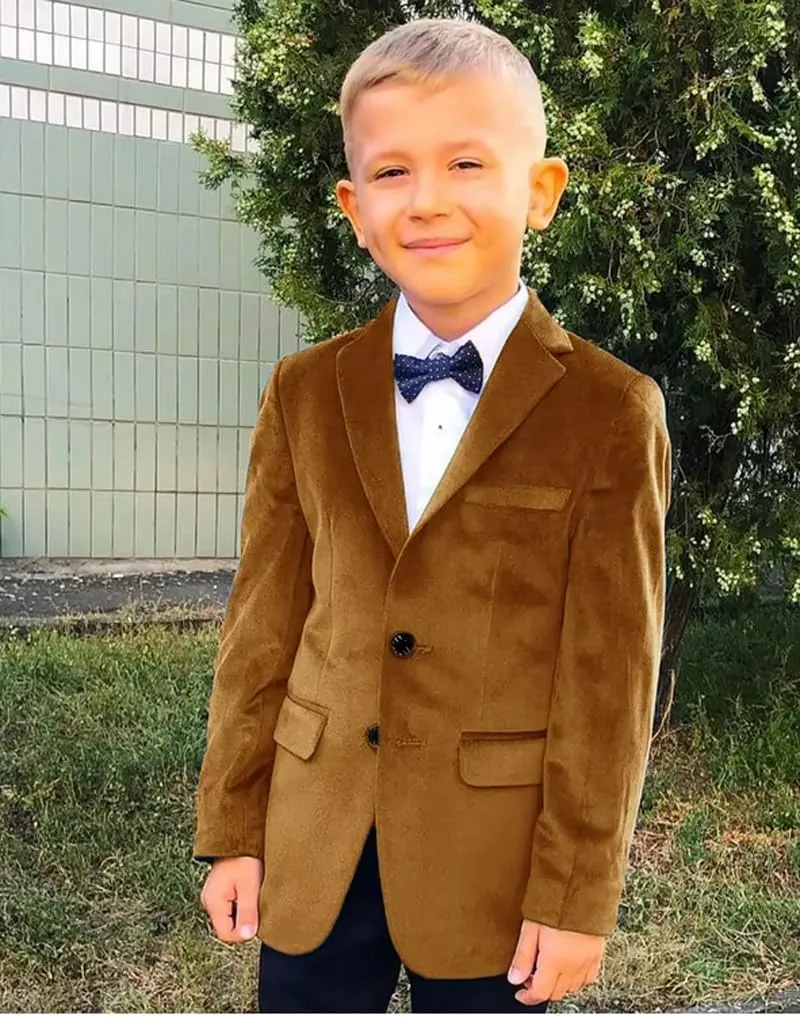 VENNYNG Boys Velvet Suit Blazer Two Button Slim Fit Formal Sports Coats Tuxedo Jacket for Kids Wedding