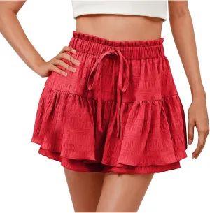 Vintage Flowy Boho Shorts for Women Casual Tiered Ruffle Butterfly Shorts Summer High Waist Tennis Golf Mini Skorts