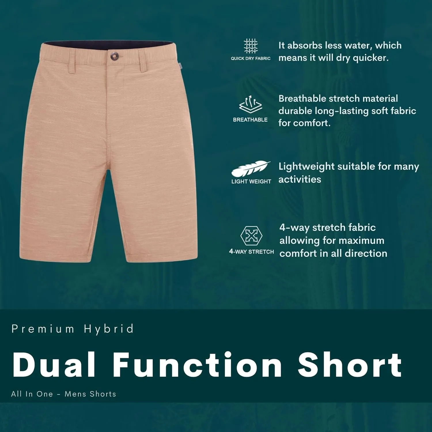 Visive Mens Shorts for Men, Hybrid Casual Golf Dress Flat Front Quick Dry Stretch Board Shorts, Lightweight Chino Short