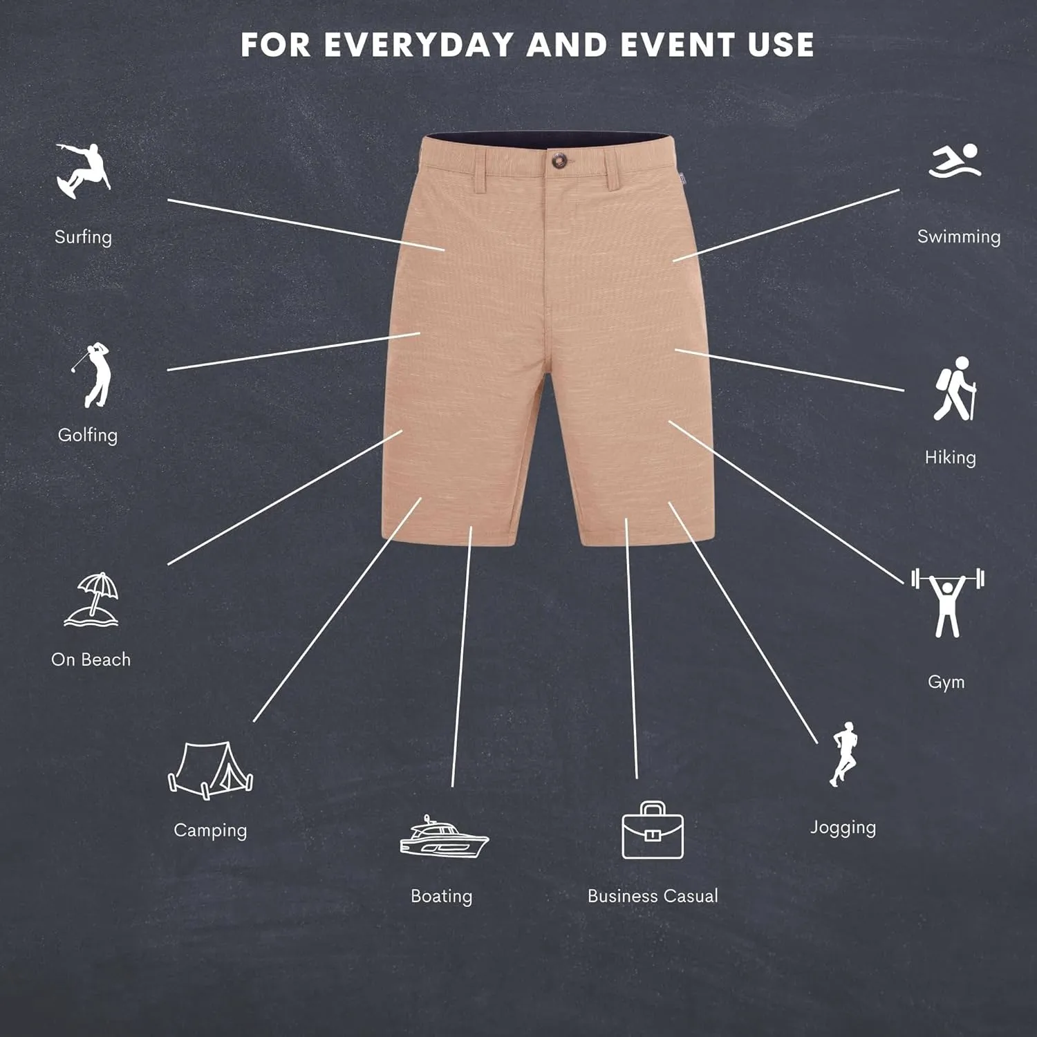 Visive Mens Shorts for Men, Hybrid Casual Golf Dress Flat Front Quick Dry Stretch Board Shorts, Lightweight Chino Short