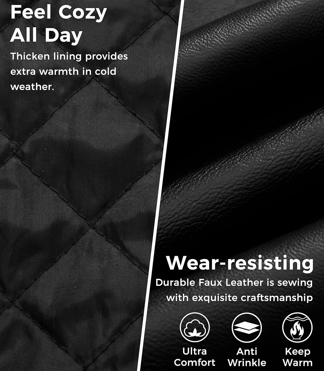 wantdo Men's Faux Leather Jacket Windproof Motorcycle Bomber Jacket Slim Fit Winter Coat with Removable Hood
