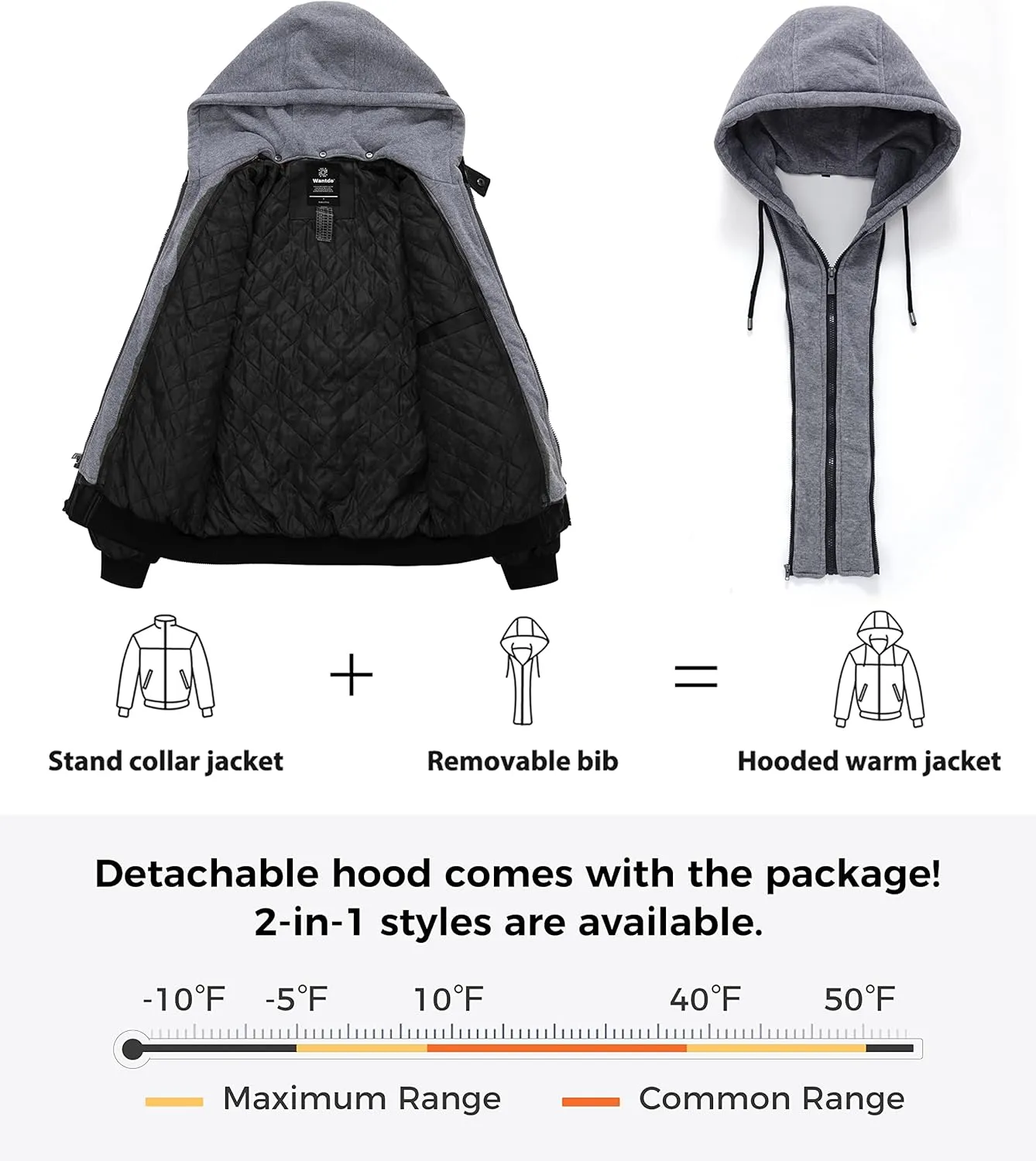 wantdo Men's Faux Leather Jacket Windproof Motorcycle Bomber Jacket Slim Fit Winter Coat with Removable Hood