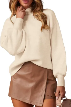 WEACZZY Women's 2025 Fall Fashion Casual Sweaters Mock Neck Long Lantern Sleeve Lightweight Knit Pullover Sweater Tops