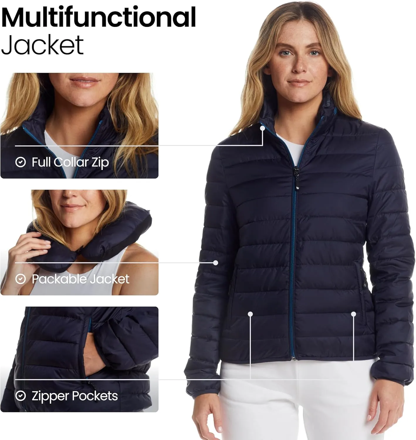 Weatherproof Womens Puffer Jackets - Packable Travel Neck Pillow Alternative Down Puffer Jacket Women (S-XXL)