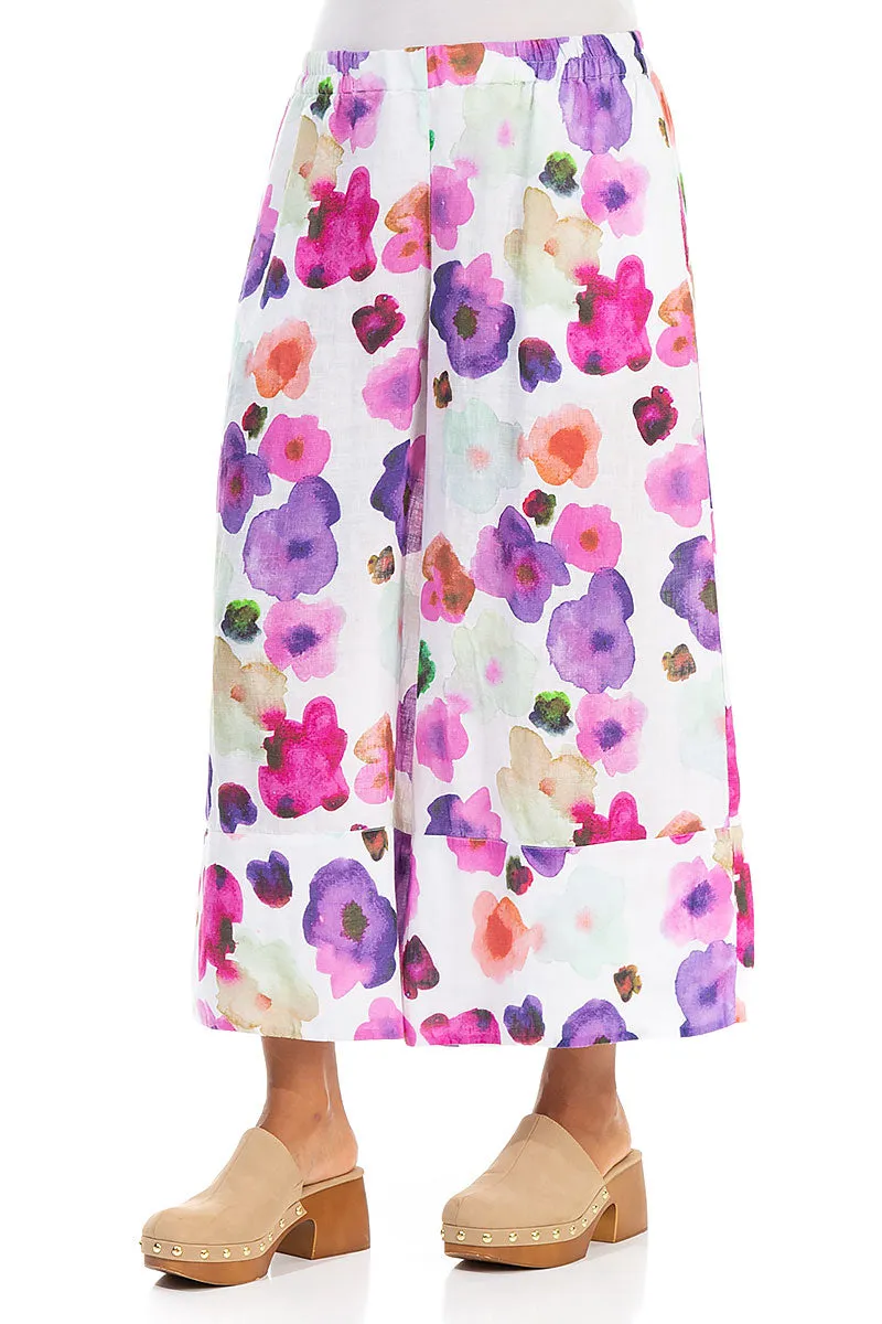 Wide Leg Cuffs Blossom Linen Culottes