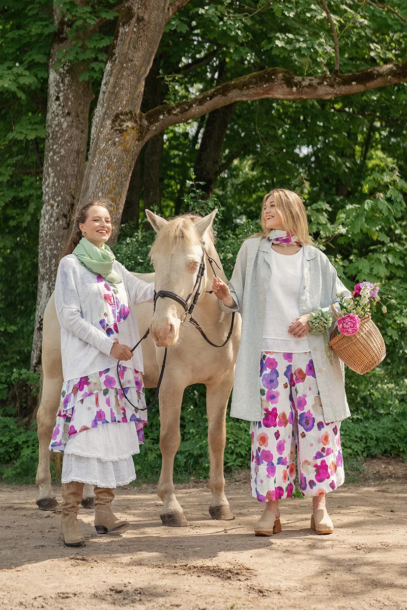 Wide Leg Cuffs Blossom Linen Culottes