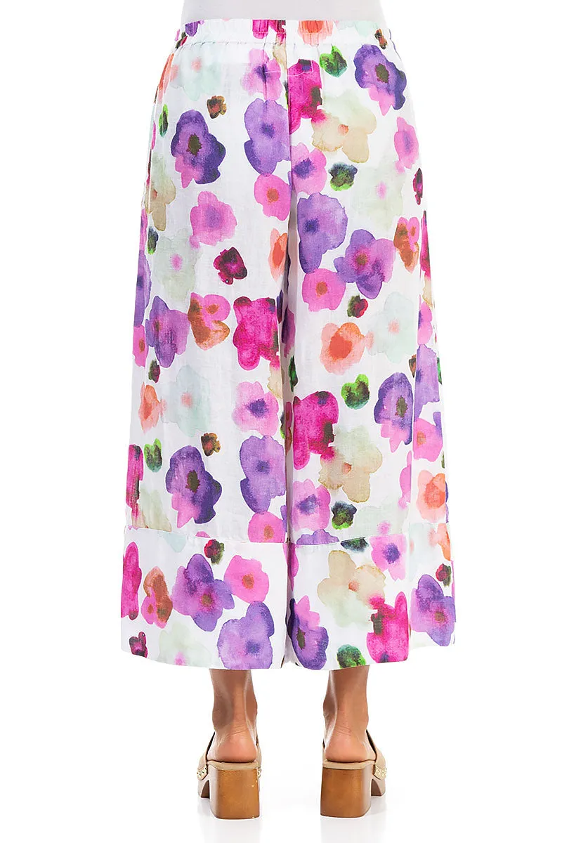 Wide Leg Cuffs Blossom Linen Culottes
