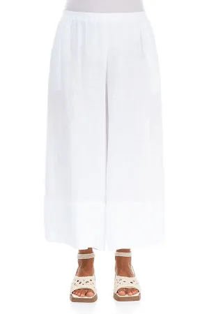 Wide Leg Cuffs White Linen Culottes