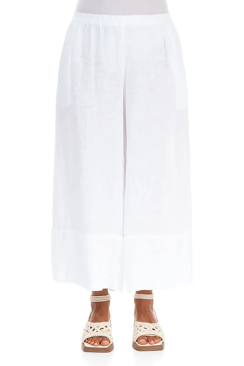 Wide Leg Cuffs White Linen Culottes