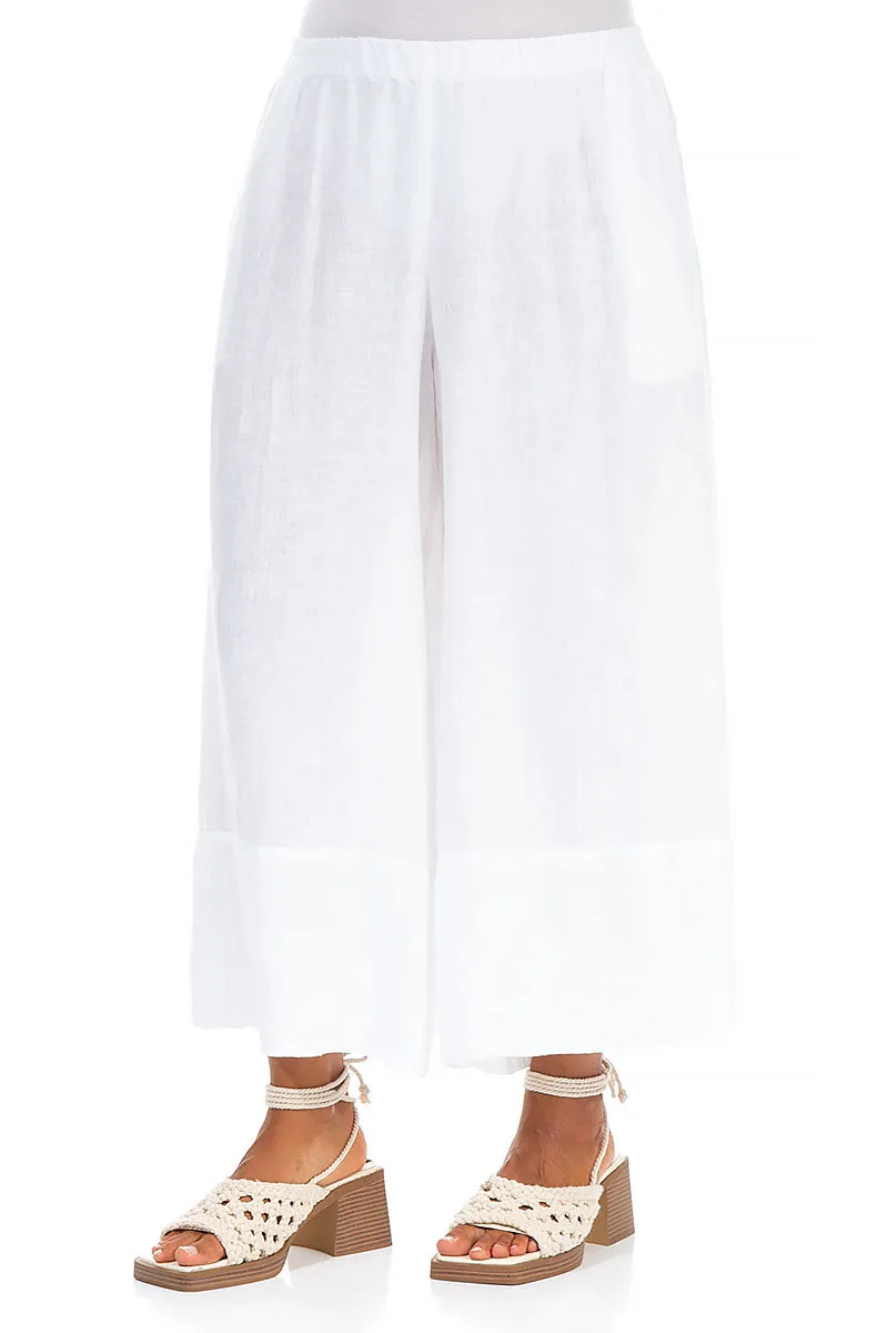 Wide Leg Cuffs White Linen Culottes