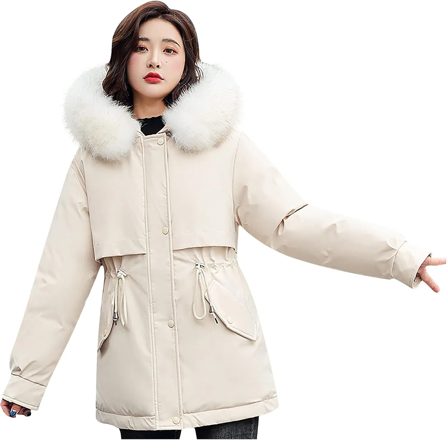 Winter Coats for Women Fleece Lined Puffer Jacket Fashion Hooded Down Coat Button Down Padded Outerwear