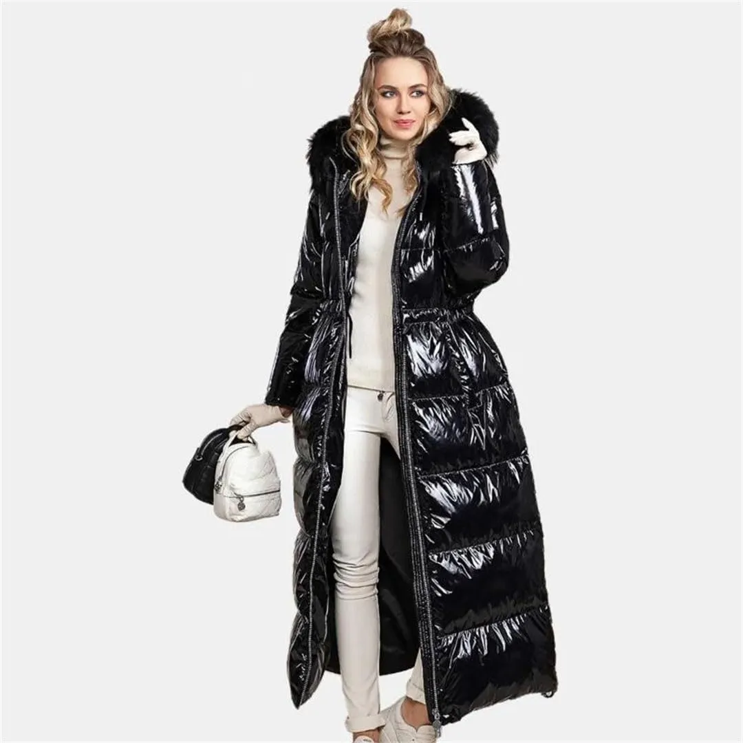 Woman Winter Jacket Thick Cotton Parkas Hooded Outerwear Warm Faux Fur Padded Quilted Coat