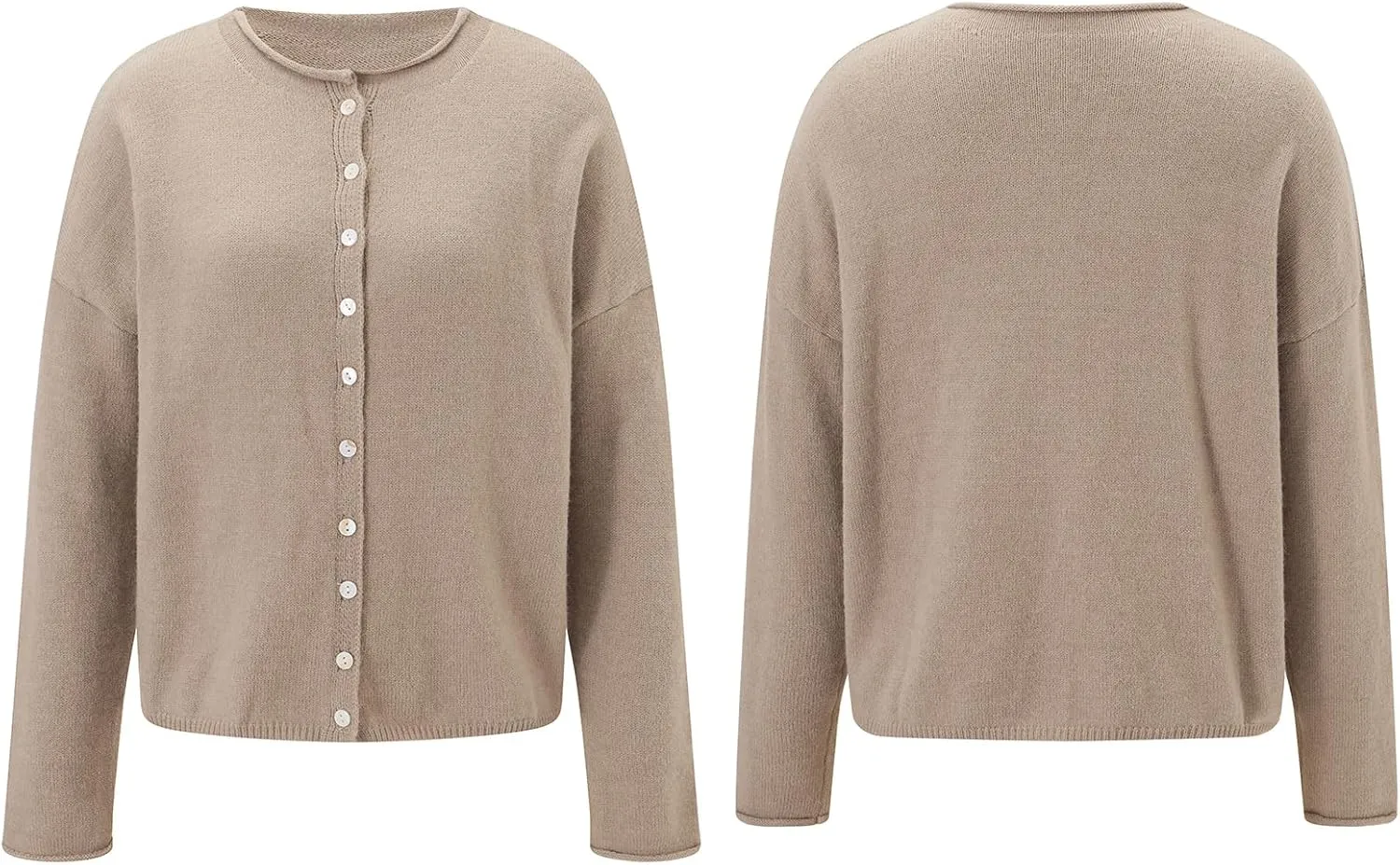 Women Casual Cardigan Sweater Lightweight Loose Crewneck Button Down Long Sleeve Basic Knit Tops