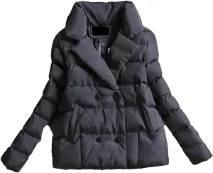Women Down Cotton-Padded Jacket Short Suit Collar Outerwear Solid Colour Long Sleeve Coat Female