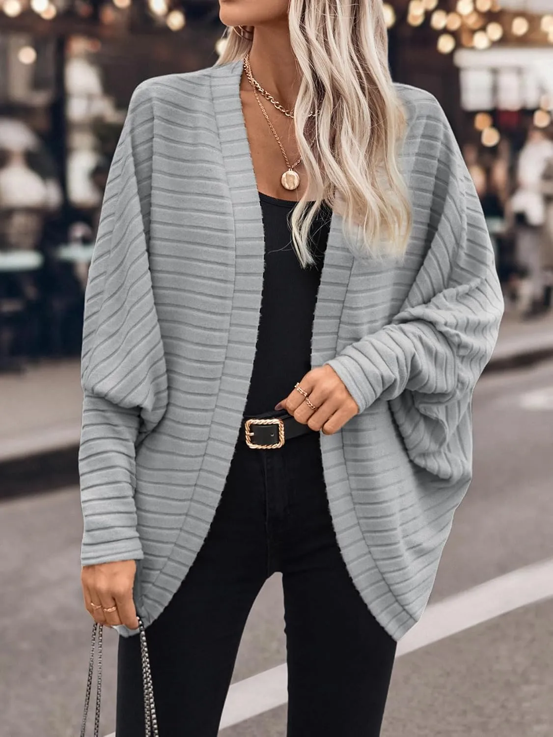 Women Houndstooth Blazer Jackets Batwing Long Sleeve Open Front Asymmetrical Cardigan Coat
