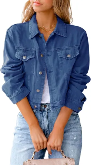 Women Jean Jacket Ripped Puff Sleeve Frayed Slim Denim Crop Top Cropped Jacket