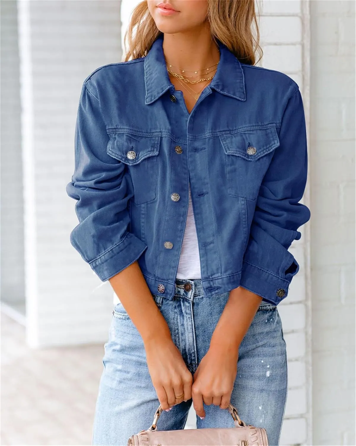 Women Jean Jacket Ripped Puff Sleeve Frayed Slim Denim Crop Top Cropped Jacket