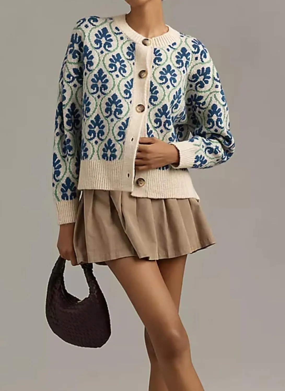 Women Knit Floral Cardigans Button Down Cute Flower Pattern Sweater Tops Open Front Casual Fall Winter Coats Outwear